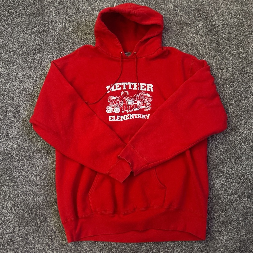 Vintage Fruit of the Loom Red Hoodie with White Graphic